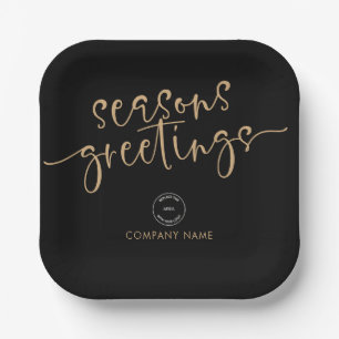 Assiettes En Carton Logo d'entreprise Gold Black Joyeuses Fêtes Noël