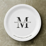 Assiettes En Carton Logo d'entreprise minimal personnalisé<br><div class="desc">Créez des plaques d'entreprise personnalisées à l'aide de cette conception de plaques de papier d'événement d'entreprise moderne. Avec un design simple en noir et blanc,  avec espace pour votre logo ou monogramme,  nom d'entreprise et site Web,  la touche parfaite à votre cocktail d'entreprise,  événement d'ouverture ou fonction d'affaires.</div>