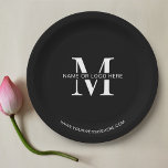 Assiettes En Carton Logo d'entreprise minimaliste pour les événements<br><div class="desc">Créez des plaques d'entreprise personnalisées à l'aide de cette conception de plaques de papier d'événements d'entreprise moderne. Avec un design simple en noir et blanc,  avec espace pour votre logo ou monogramme,  nom d'entreprise et site Web,  la touche parfaite à votre cocktail d'entreprise,  événement de lancement ou fonction dîner.</div>