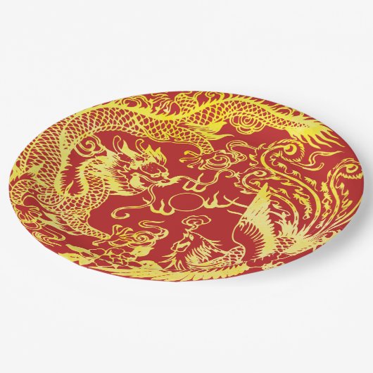 Assiettes En Carton Logo du mariage chinois Dragon phoenix (Angle)
