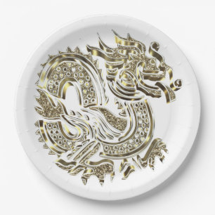 Assiettes En Carton Logo élégant du dragon d'or des faux