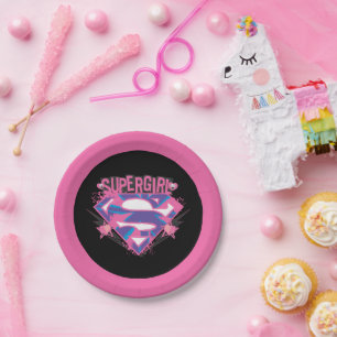 Assiettes En Carton Logo Supergirl grunge rose et violet