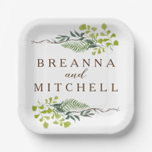 Assiettes En Carton Loin d'Eucalyptus Hand-Drawn Greenery Wedding