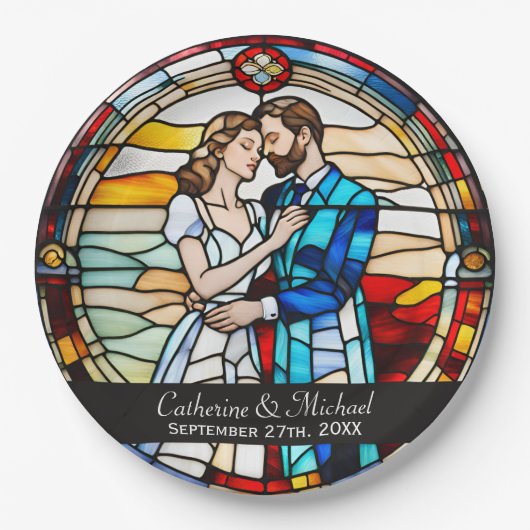 Assiettes En Carton Loisirs romantiques Style Verre Vitré Mariage euro (Devant)
