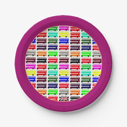 Assiettes En Carton Londres couleurs & Double Decker Bus / Fête des en (Devant)