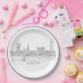Assiettes En Carton Londres Skyline Avec Big Ben Blue Ink Sketch (Fête)