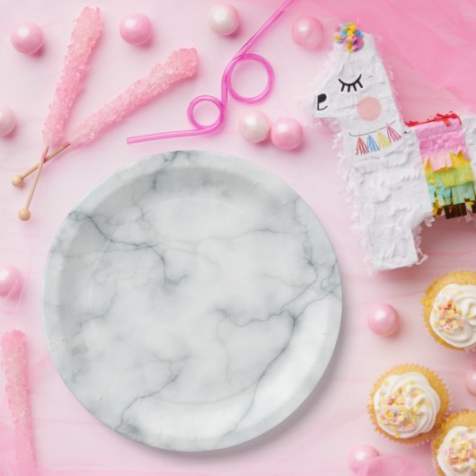 Assiettes En Carton look marbré blanc (Fête)
