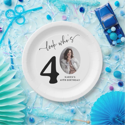 Assiettes En Carton Look Who's 40! Modern Photo 40th Birthday (Fête)