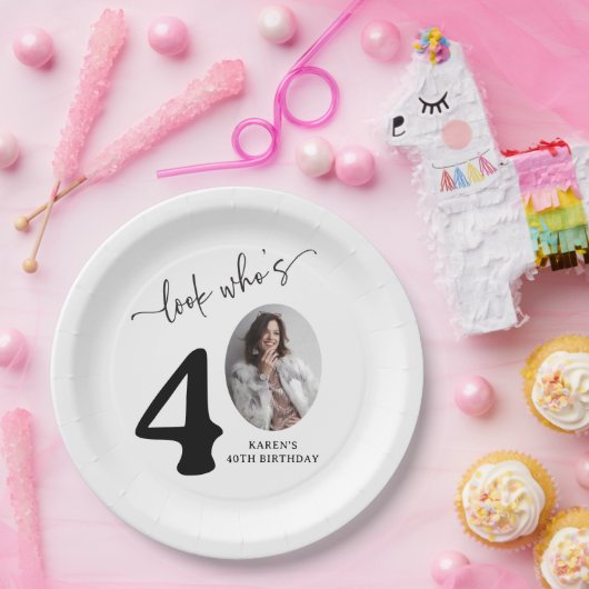 Assiettes En Carton Look Who's 40! Modern Photo 40th Birthday (Fête)