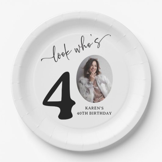Assiettes En Carton Look Who's 40! Modern Photo 40th Birthday (Devant)