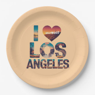 Assiettes En Carton Los Angeles Skyline Sunset & Hollywood Typographie
