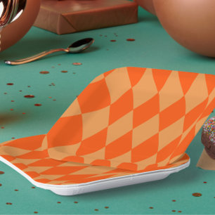 Assiettes En Carton Losange à carreaux orange clair et foncé en Harleq