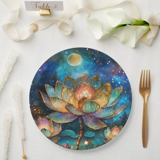 Assiettes En Carton Lotus de verre tendu fleurit au clair de lune (Mariage)