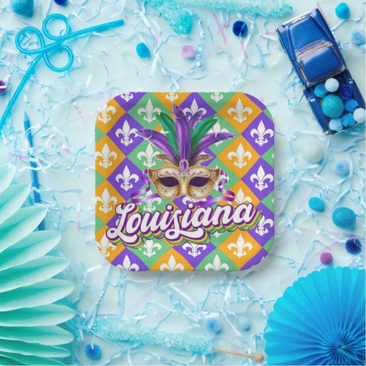 Assiettes En Carton Louisiane Mardi Gras Mask Fleur de Lis (Fête)