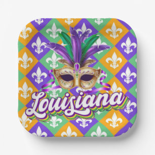 Assiettes En Carton Louisiane Mardi Gras Mask Fleur de Lis