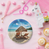 Assiettes En Carton Lounge on beach throw pillow (Fête)