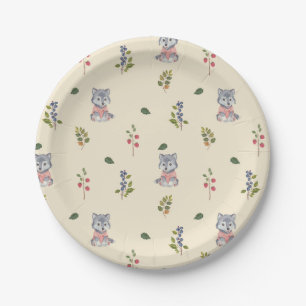 Assiettes En Carton Loup adorable et Motif de baies forestières