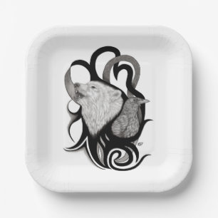 Assiettes En Carton Loup blanc avec art tribal coréen