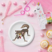 Assiettes En Carton Loup de dessin animé avec une expression de folie (Fête)