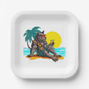 Assiettes En Carton loup-garou en vacances