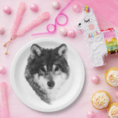 Assiettes En Carton Loup gris attrayant (Fête)