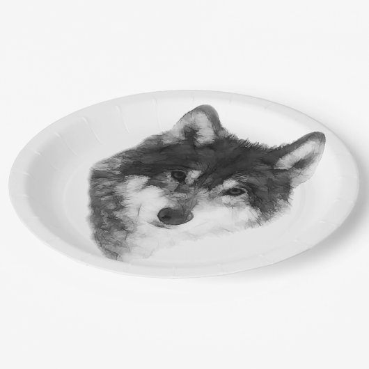 Assiettes En Carton Loup gris attrayant (Angle)