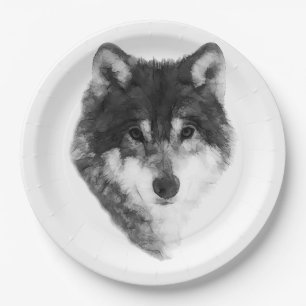 Assiettes En Carton Loup gris attrayant