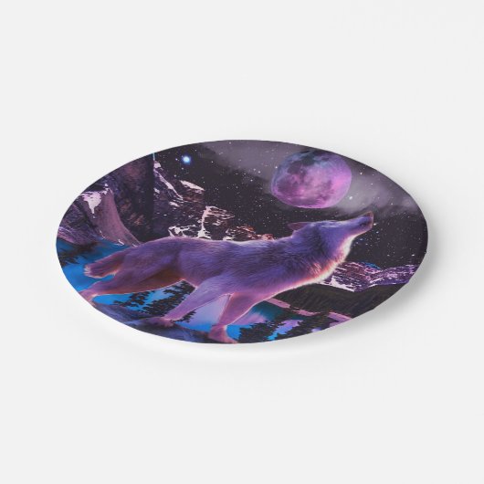 Assiettes En Carton Loup gris hurlant dans la forêt (Angle)