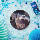 Assiettes En Carton Loup hurlant dans l'univers (Fête)