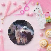 Assiettes En Carton Loup hurlant dans l'univers (Fête)