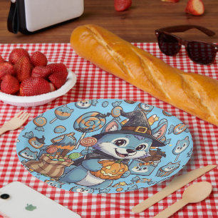 Assiettes En Carton Loup mignon avec bonbon Éffrayant pour Halloween