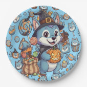 Assiettes En Carton Loup mignon avec bonbon Éffrayant pour Halloween (Devant)