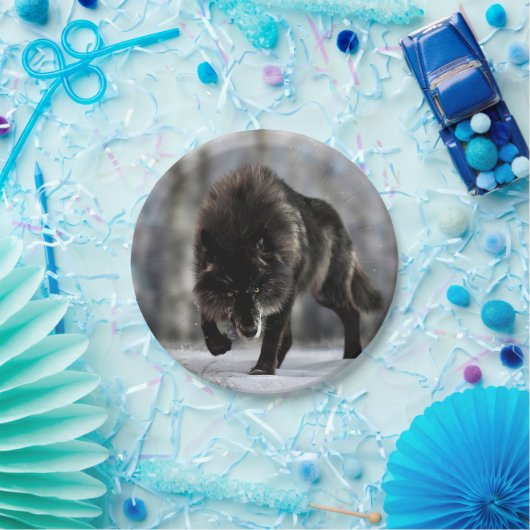 Assiettes En Carton Loup noir en colère (Fête)