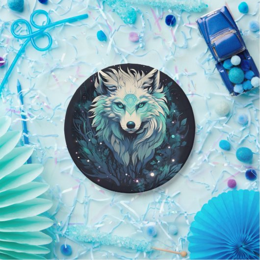 Assiettes En Carton Loup sauvage céleste lunaire (Fête)