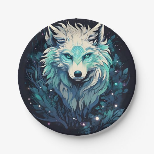 Assiettes En Carton Loup sauvage céleste lunaire (Devant)