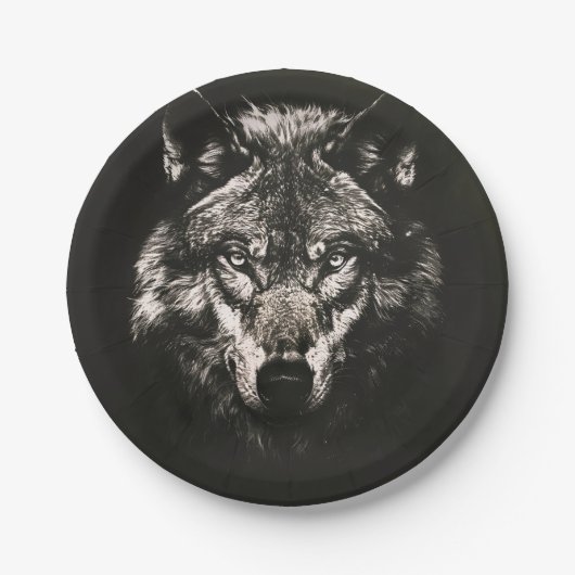 Assiettes En Carton Loup sauvage monochrome majestueux (Devant)