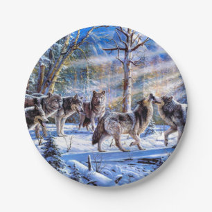 Assiettes En Carton Loups gris peint