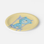 Assiettes En Carton L'ours bleu Calico sourit sur la chaise (Angle)