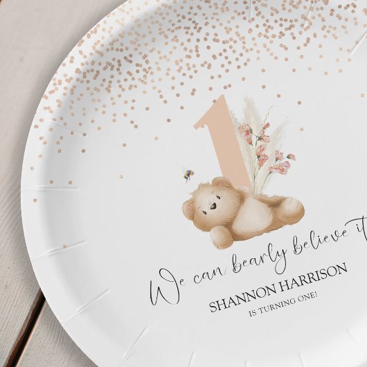 Assiettes En Carton L'ours et l'abeille premier anniversaire