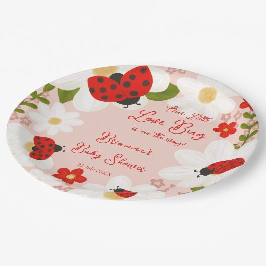Assiettes En Carton Love bug mignon baby shower ladybug monogrammed (Angle)