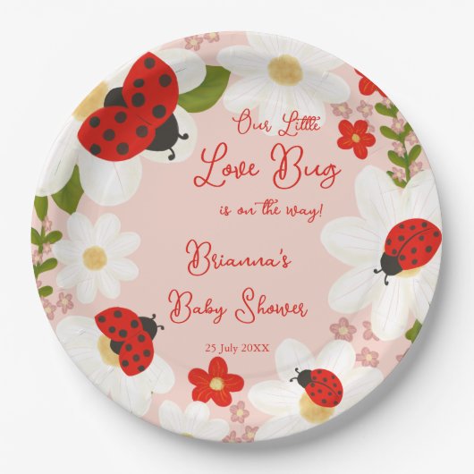Assiettes En Carton Love bug mignon baby shower ladybug monogrammed (Devant)