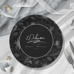 Assiettes En Carton Love Calligraphie Mariage Motif Floral Wht ID940