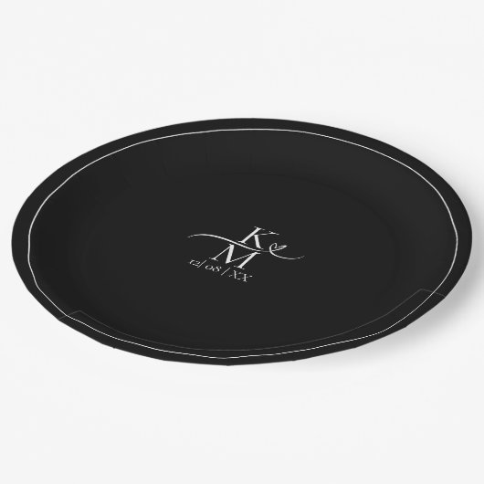 Assiettes En Carton Love Calligraphy Initiales Coeur Blanc B&W ID940 (Angle)