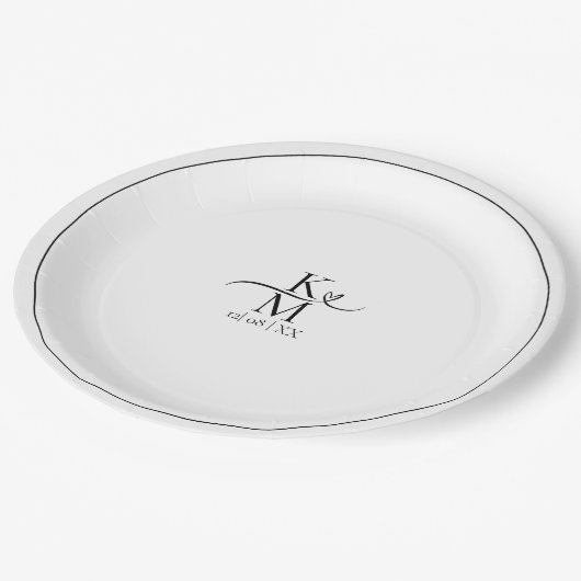 Assiettes En Carton Love Calligraphy Initiales Coeur Noir B&W ID940 (Angle)