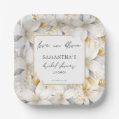 Assiettes En Carton Love In Bloom Florals Bordure Nom Fête des mariées (Recto)