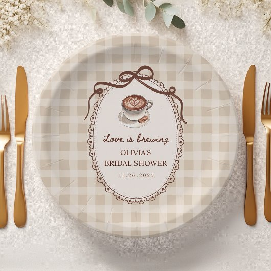 Assiettes En Carton Love is Brewing Gingham Coffee Bridal Shower
