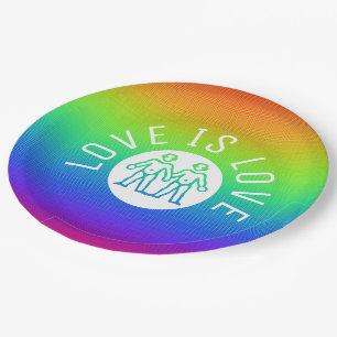 Assiettes En Carton Love is Love Typography Gay pride LGBT Rainbow