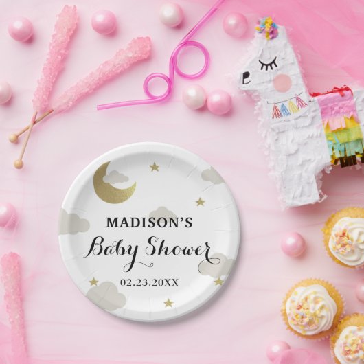 Assiettes En Carton Love Moon et Parties scintillant arrière Star Clou (Fête)
