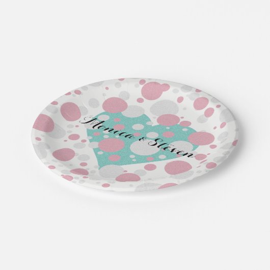 Assiettes En Carton Love Pink Blue Fête des mariées Baby Reveal Party (Angle)