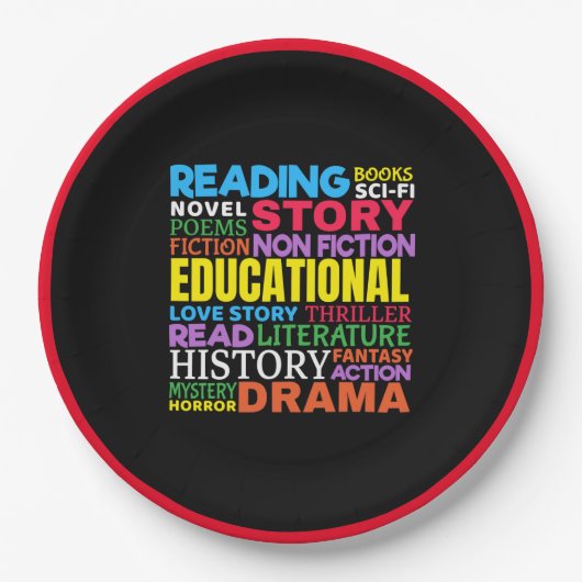 Assiettes En Carton Love Reading Books - Genre Word Art (Devant)
